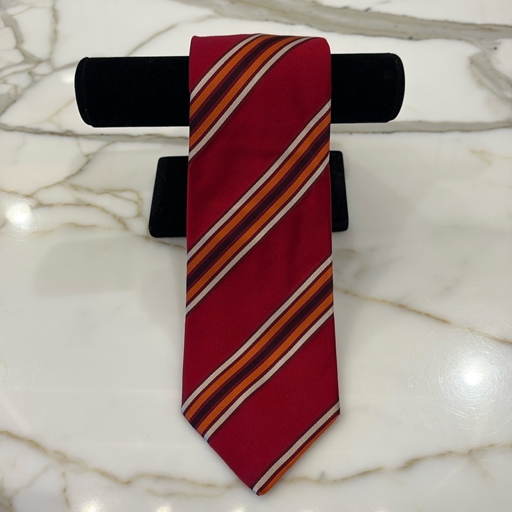 Burberry Red Orange Striped Tie—GREAT!! Beautiful Colors & Design—100% Silk—EUC